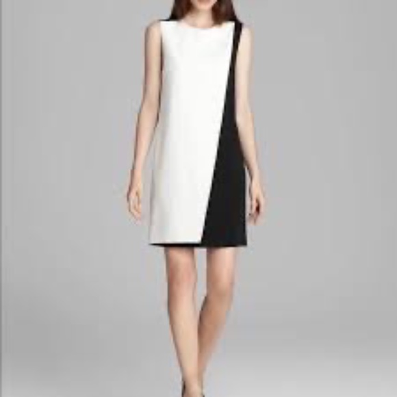 Theory Randla Women's Black/White Color Block Fountain Stretch Shift Dress Sz 6 - Picture 1 of 7